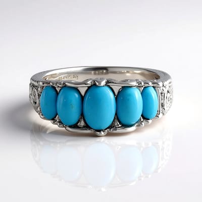 Cavill - Zilveren Ring met Sleeping Beauty Turkoois 1,797 ct - 925 Sterling Zilver met Platina Afwerking - Elegante Ovale Turkoois Cabochon