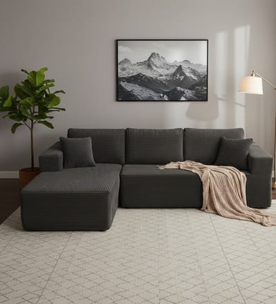 Luxe Modulaire L-Vormige Hoekbank met Slaapfunctie en Chaise Longue Links – Extra Diepe Zitting – Montagevrij – Grijs – Comfortabele Corduroy Bank voor Woonkamer en Logeerbed House&Garden