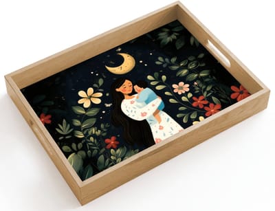 Dienblad hout 40x30 cm - Schootdienblad - Moeder - Kind - Kleurrijk - Bloemen - Borrelplank rechthoek - Plateau dienbladen