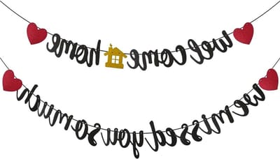 Welkom Thuis Slinger - Banner Terugkeer - Feestelijke Decoratie - Herbruikbaar Materiaal - 130 x 250 cm - Wit Rood Zwart