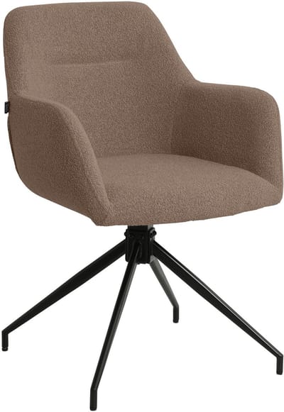 CLP Merlinda Eetkamerstoel - Draaibaar 360° - Gestoffeerd met Armleuningen - Comfortabele Fauteuil - Teddy Stof/bruin