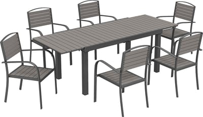 Balkonset 6 personen - Tuinset - Bistroset - Grijs + Donkergrijs - Weerbestendig - 7 delig - Tuintafel en 6 stoelen - 6 personen - Aluminium
