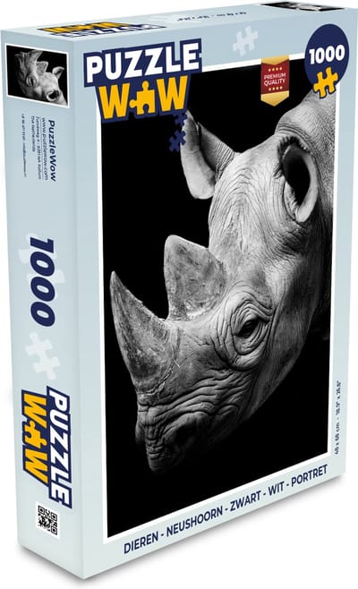 Puzzel Dieren - Neushoorn - Zwart - Wit - Portret - Legpuzzel - Puzzel 1000 stukjes volwassenen