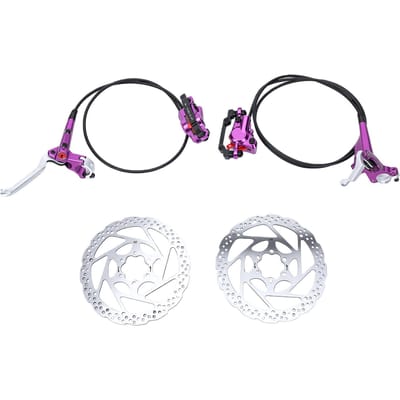 Fiets Schijfrem Kit Aluminiumlegering Dubbele Zuiger Lichtgewicht Hydraulische Schijfrem Set met 160mm Schijven voor Mountainbike paars