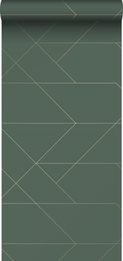 ESTAhome behang grafische lijnen donkergroen en goud - 53 cm x 10.05 m - 139212