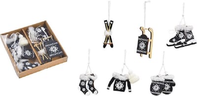 G. Wurm Kersthangers - 6 stuks - hout - zwart - 6-10 cm - Wintersport thema