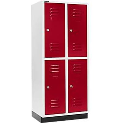 Schäfer Shop Select Kledinglocker, 2 x 2 compartimenten, 400 mm, met fitting, cilinderslot, Deur robijnrood