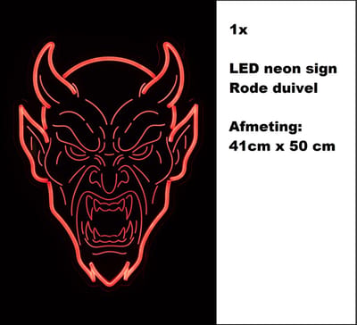 LED neon sign rode duivel 41cm x 50cm + extra WK bordspel - WK 2026 Belgie voetbal thema feest Belgium
