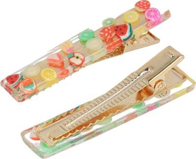 Haarsoires Haarspeld Duckklemmen 6cm – Recht – Fruitprint – Transparant Multicolor – Set van 2 - Haarclip - Haarklem - Makkelijk in Gebruik - Sterke Haarclip voor Styling & Dagelijks Gebruik - Hair Clip - Decoratieve Haaraccessoire