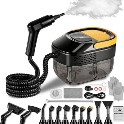 Handstoomreiniger - Stoomreiniger Set - Krachtig Reinigen - 17 Delige Accessoires - 1.6L Tank 3m Kabel - Zwart Oranje