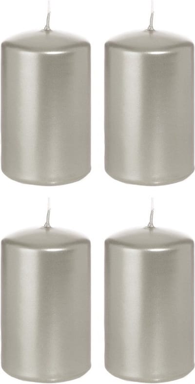 Trend Candles Cilinderkaarsen/stompkaarsen - set 16x - zilver - 5 x 8 cm - 18 branduren