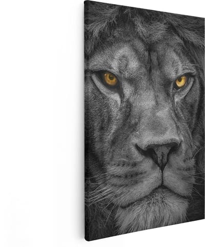 Artaza Canvas Schilderij Leeuw - 80x120 cm - Groot - Wanddecoratie Dierenkop - Muurdecoratie Zwart Wit - Schilderijen Op Canvas Dieren