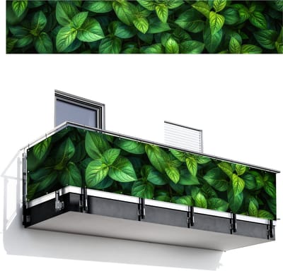 Balkonscherm 500x100 cm - Balkonposter Bladeren - Planten - Groen - Klimop - Balkon scherm decoratie - Balkonschermen - Balkondoek zonnescherm