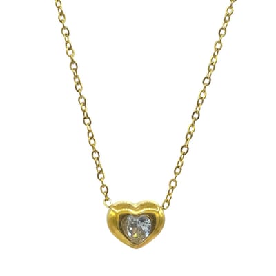 Goldplated Dames Ketting - 40 + 5 cm – Goudkleurig – Hart Hanger 9 x 10 mm met Hartvormige Zirkonia – Hypoallergeen verguld Staal - Cadeau