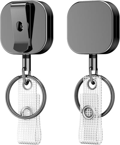 Set van 2 Stevige Metalen Retractable Badge Reels voor Sleutelhangers en Badgehouders, 60cm Nylon Koord met Riemclip