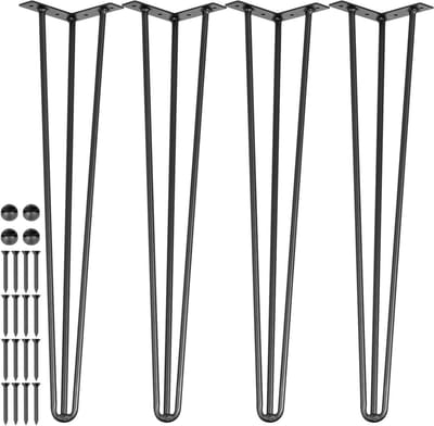 VEVOR Hairpin Table Legs 66cm Black Set of 4 Desk Legs Each 220 Lb Capacity Hairpin Desk Legs 3 Rods for Sofa Desk Dining Table Chairs Carbon Steel DIY Table Legs Heavy Duty