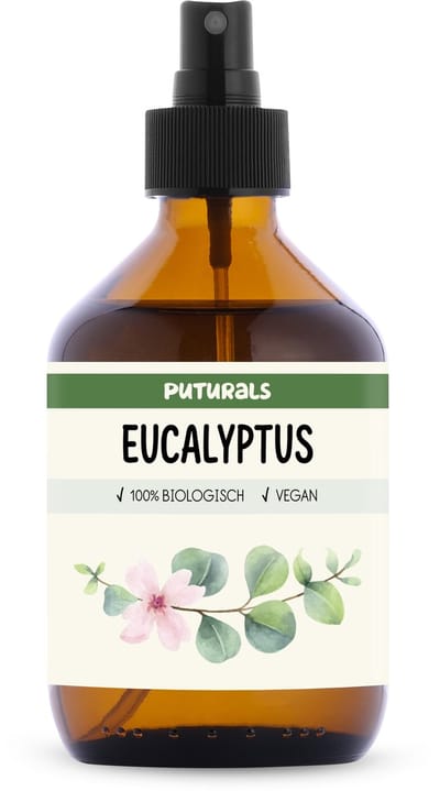 Puturals Eucalyptuswater 100% Biologisch - 300ml - Eucalyptus Spray voor Huid en Haar - Zonder Alcohol - Puur en Vegan - Bijproduct van Eucalyptus Olie - Bruine Glazen Fles + Verstuiver