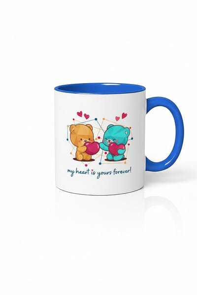 Liefdesmok 'My Heart is Yours Forever' met Schattige Beren en Harten | Valentijn Cadeau | Keramieken Beker Wit-Blauw