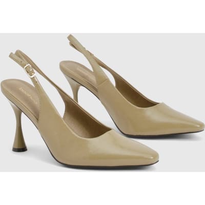boohoo Dames Court schoenen met brede pasvorm en uitlopende hak | Olive | Maat: 4