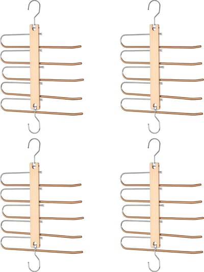 Behave Ruimtebesparende Kledinghanger - Kledinghangers - Broekhanger - Antislip - Bamboe Hout - 5 Haken - 4 Stuks