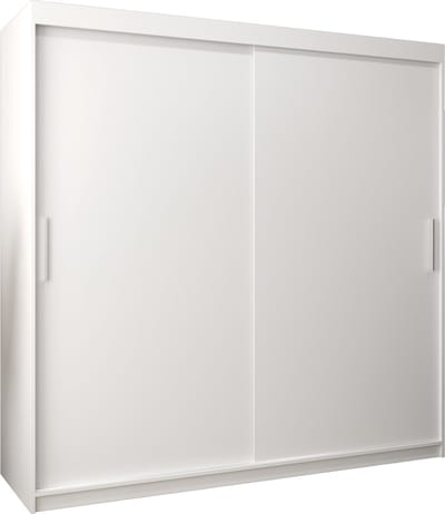 InspireMe - Kledingkast met 2 schuifdeuren, Modern-stijl, Kledingkast met planken (BxHxD): 200x200x62 - TORM 200 Wit Mat