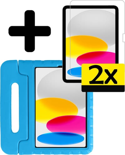 Hoes - Geschikt voor Apple iPad A16/A18 (2022/2025/2026) - 10.9 & 11 inch (10e, 11e & 12e generatie) - Met 2x Screenprotector - Kinderhoes Shockproof Bumper - Kidsproof Case - Tablet Hoesje - Kinder Cover - Blauw