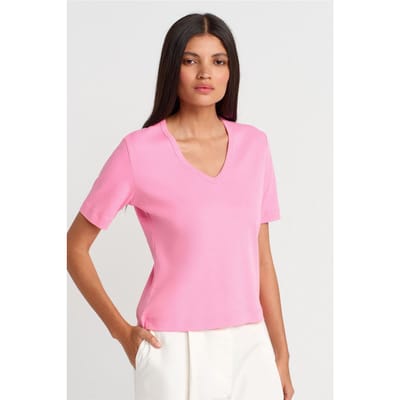 Dames Katoenen V-Hals T-Shirt