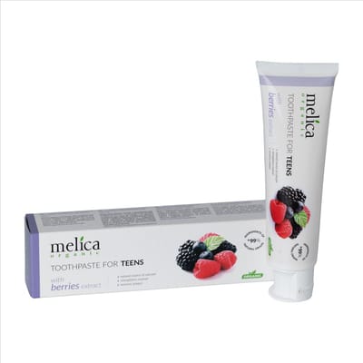 MELICA ORGANIC Biologisch 99% Natuurlijke BERRY MIX TIENERS 14+ BIO TANDPASTA met BESSEN MIX EXTRACT, XYLITOL en KALIDENT- CALCIUM zonder Fluoride, SLS, SLES, parabenen, antiseptica 100ml