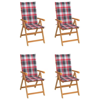 vidaXL - Inklapbare - stoelen - 4 - st - met - rood - geruite - kussens