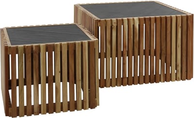 DH Interior Vierkante salontafel set van 2 Taylor leisteen acaciahout - 58 x 58 x 40 cm - Steen - Industrieel - Vierkant