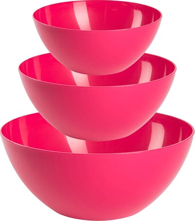 Plasticforte voedsel serveer schalen set - 3x stuks - roze - kunststof - Dia 20/23/26 cm