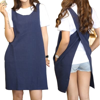 Dailygoods- Schorten Japanse stijl - Katoenen/Linnen Schort - Met Zakken - Ideaal voor Koken/Grillen - Comfortabel en Praktisch - Breed en Zacht - Keuken Schort