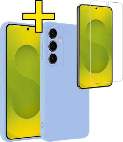 Hoesje - Met Screenprotector - Geschikt voor Samsung Galaxy S25 - Sterk & Shockproof - Back Cover - Siliconen Case - Telefoon Hoes - Telefoonhoesjes - Lichtblauw