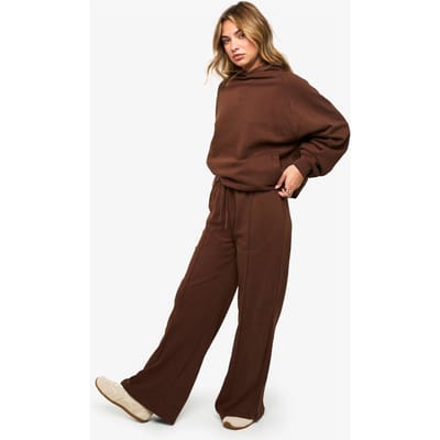 boohoo Dames Hoge Pintuck-detail Diepe Tailleband Jogger met wijde pijpen | Chocoladebruin | Maat: Small