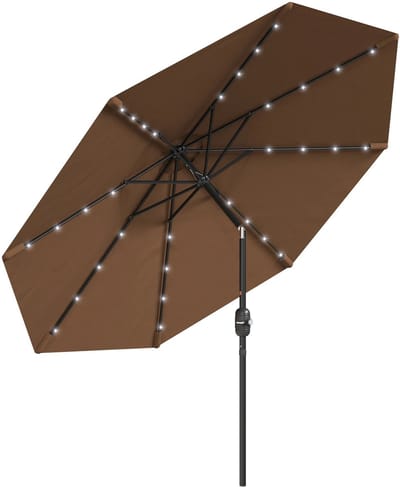 Bresht Parasol - Tuinparasol - Zonneparasol - Met LED-verlichting op zonne energie - Verstelbare kantelhoek - Bruin - 265 x 233 cm