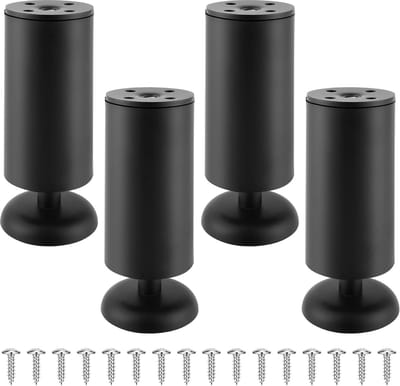 Set van 4 Verstelbare RVS Meubelpoten Zwart - Voor Bank, Bed, Kast en Tafel - 12 cm