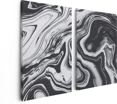 Artaza Canvas Schilderij Tweeluik Abstracte Kunst - Zwart met Wit - 80x60 - Foto Op Canvas - Canvas Print