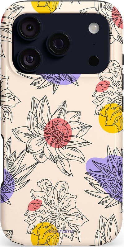 Casetastic hoesje geschikt voor Apple iPhone 17 Pro - MagSafe - Dubbellaagse bescherming - Bloemenschets - Fashion Case - Crème Zilver Lavendel