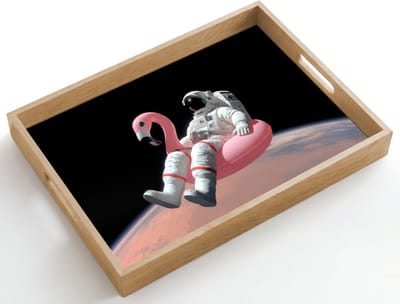 Dienblad hout 50x35 cm - Schootdienblad - Astronaut - Flamingo - Zwemband - Roze - Borrelplank rechthoek - Plateau dienbladen