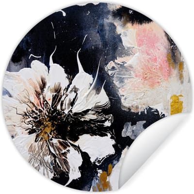 WallCircle® - Behangcirkel 100x100 cm - Muurstickers Bloemen - Kunst - Abstract - Zwart - Verf - Muurcirkel woonkamer - Wandcirkel slaapkamer - Kamer decoratie zelfklevend - Muurdecoratie accessoires XXL
