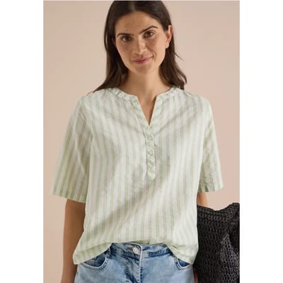Blouse met halflange mouwen, split in de hals en strepen
