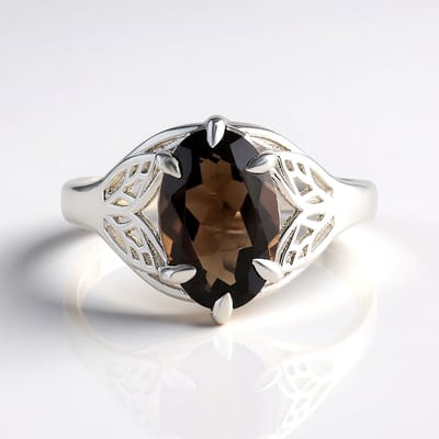 Cavill - Zilveren Ring - 925 Sterling Zilver Gerhodineerd - Ovale Braziliaanse Rookkwarts 2,673 ct - Filigraan Motief - Elegante Ringen Dames