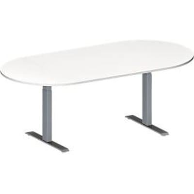 Schäfer Shop  Genius Vergadertafel MODENA FLEX, in hoogte verstelbaar, zonder contactdoos, ovale vorm, T-poot rechthoekige buis, B 2000 x D 1000 mm, wit