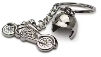Motorsleutelhanger met helm - Motor en helm hanger - Grappige sleutelhanger - Motorliefhebber - Zilverkleurig - CHPN