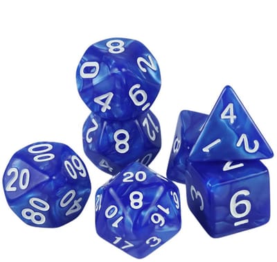 7 Stuks Polyhedrale RPG Dobbelstenenset – Acryl Fantasy Dice met Parel Effect en Marmeren Design voor Bordspellen