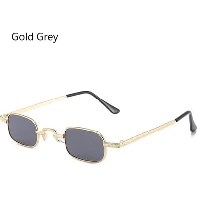 Lunettes de soleil compactes rectangulaires pour femmes adultes hommes adultes Monture en alliage métallique rétro vintage Construction Punk Lunettes de soleil vintage beige
