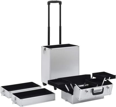 Professionele Make-up Trolley Aluminium Zilver - Uitklapbare Cosmecase met Wieltjes