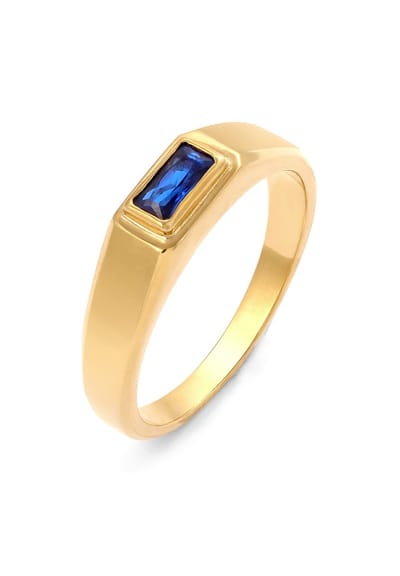 KUZZOI - Ring - Zegelring Heren Rechthoek Synthetische Saffier Blauw 925 Sterling Zilver -