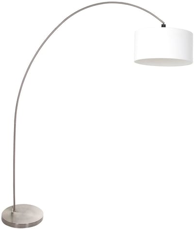 Vloerlamp Solva 3911ST van Mexlite, trendy stalen voet met witte linnen kap, hoogte 185 cm, kantelbaar en ideaal voor binnengebruik