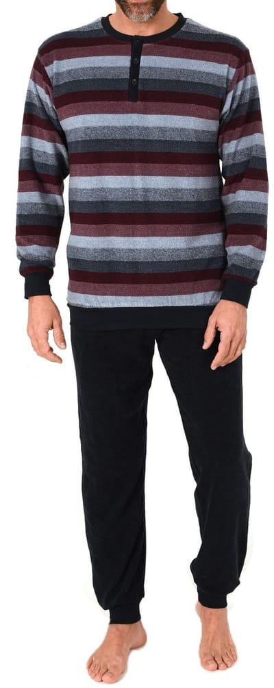 Heren pyjama in badstof met manchetten in een stijlvolle blokstreep-look - ook in oversize